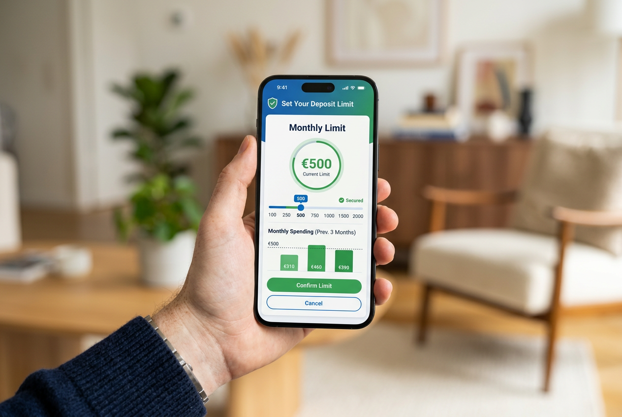 Smartphone screen showing a monthly deposit limit setting in a mobile app