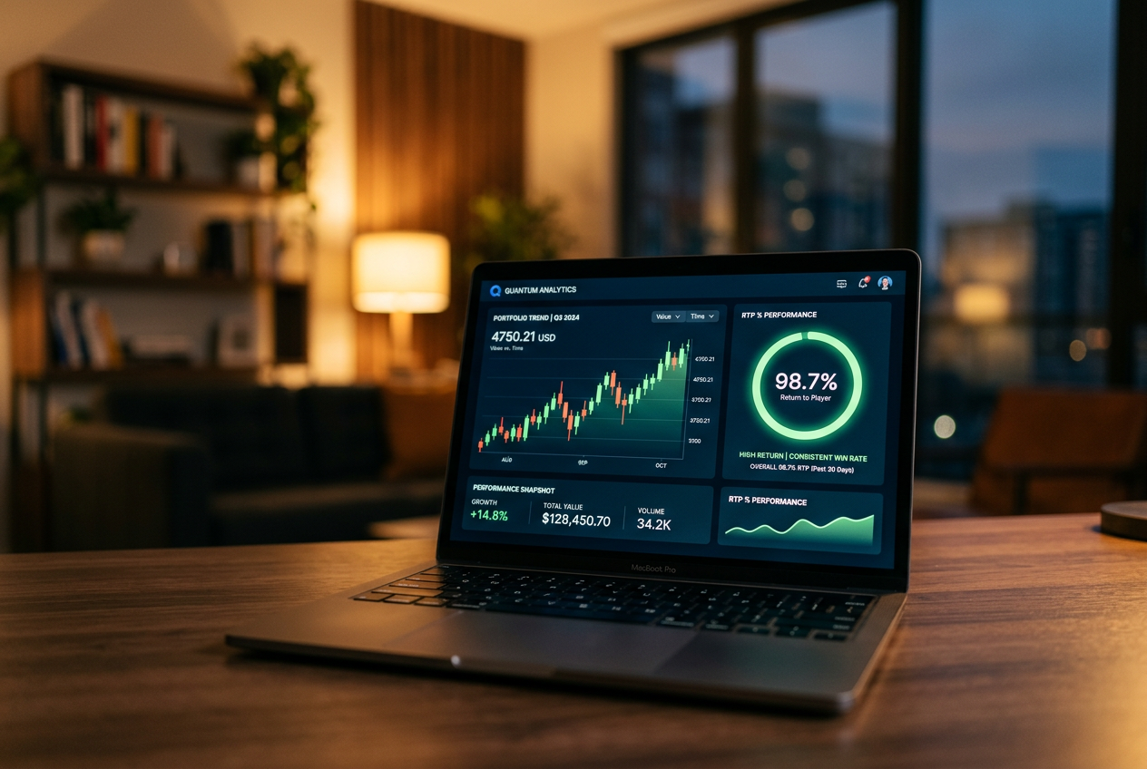 Modern charts and data visualization on a screen.